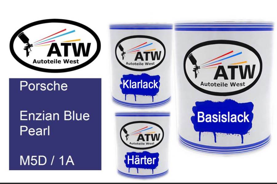 Porsche, Enzian Blue Pearl, M5D / 1A: 1L Lackdose + 1L Klarlack + 500ml Härter - Set, von ATW Autoteile West.
